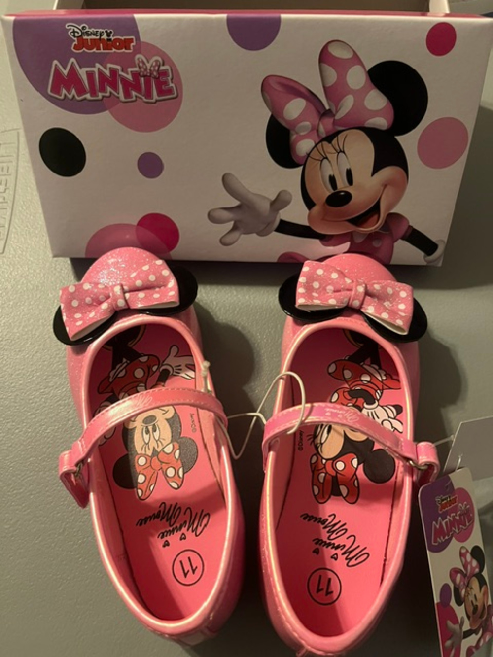 Disney Junior Minnie Mouse Pink Bow Mary Jane Shoes Size 11